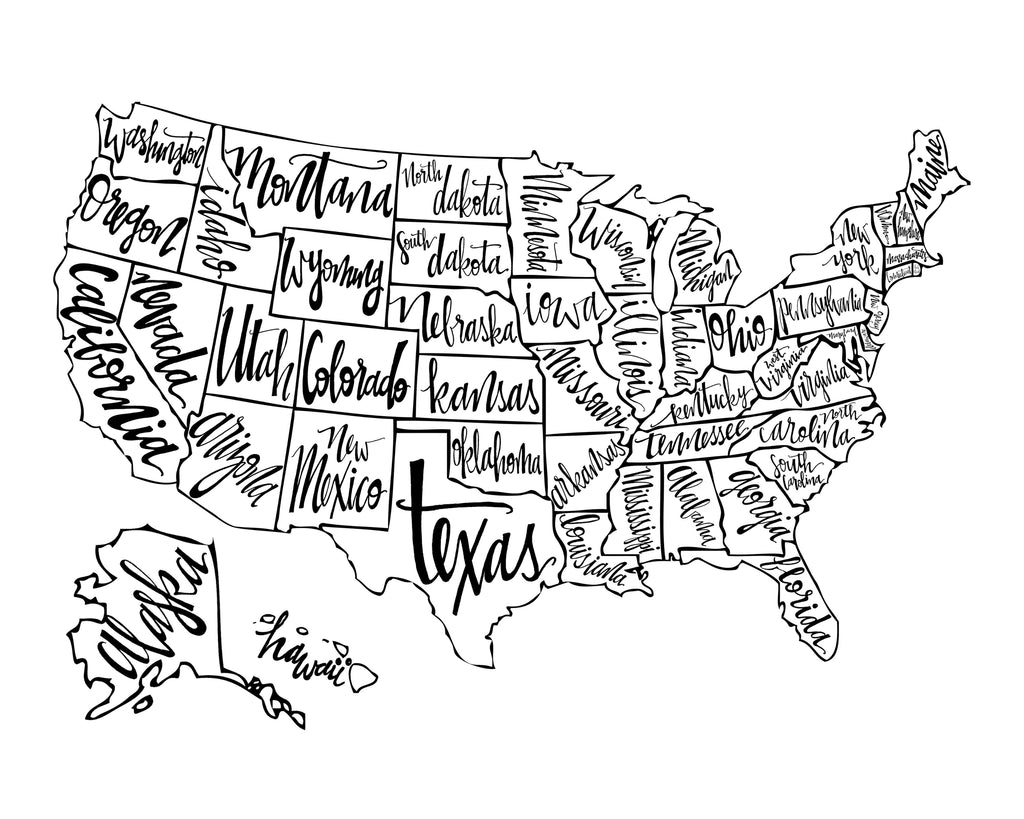 Black and White US Map Print