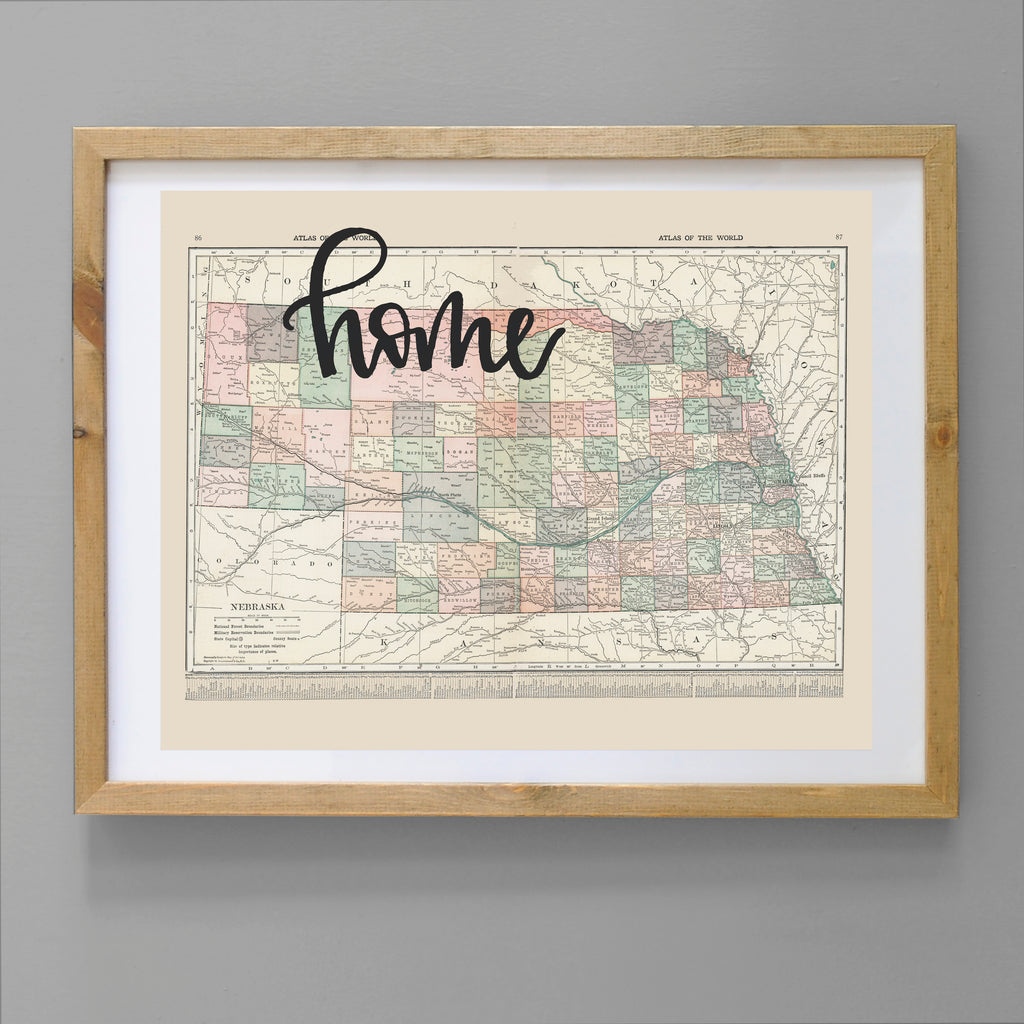 Vintage Nebraska State Map Print