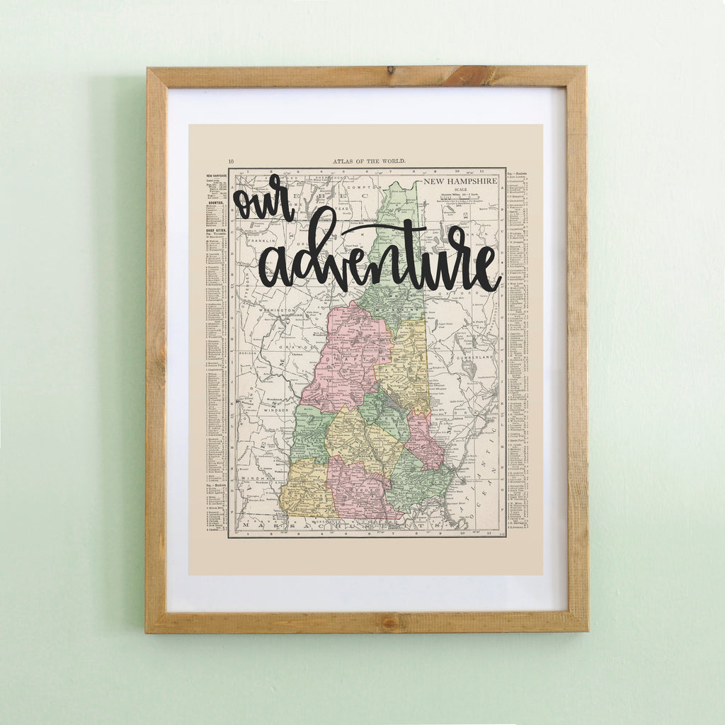 Vintage New Hampshire State Map Print
