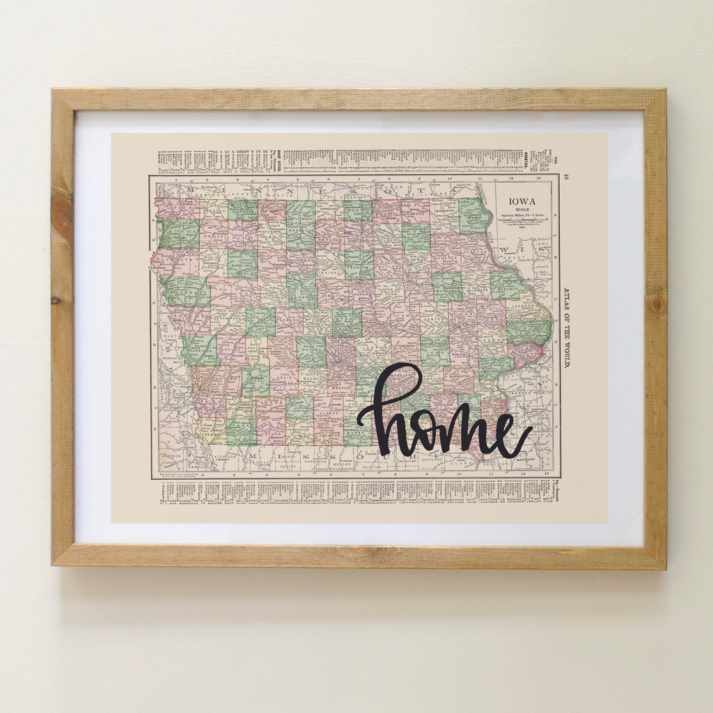 Vintage Iowa State Map Print