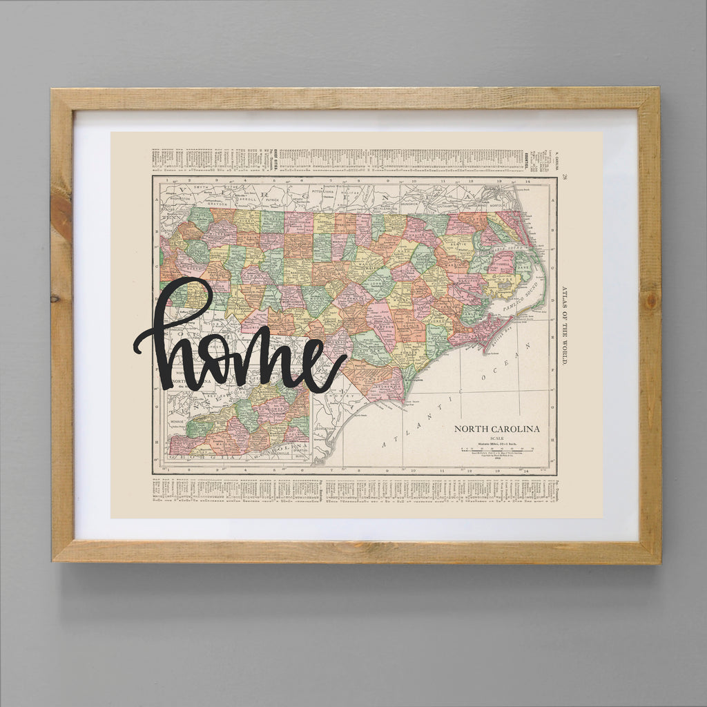 Vintage North Carolina State Map Print