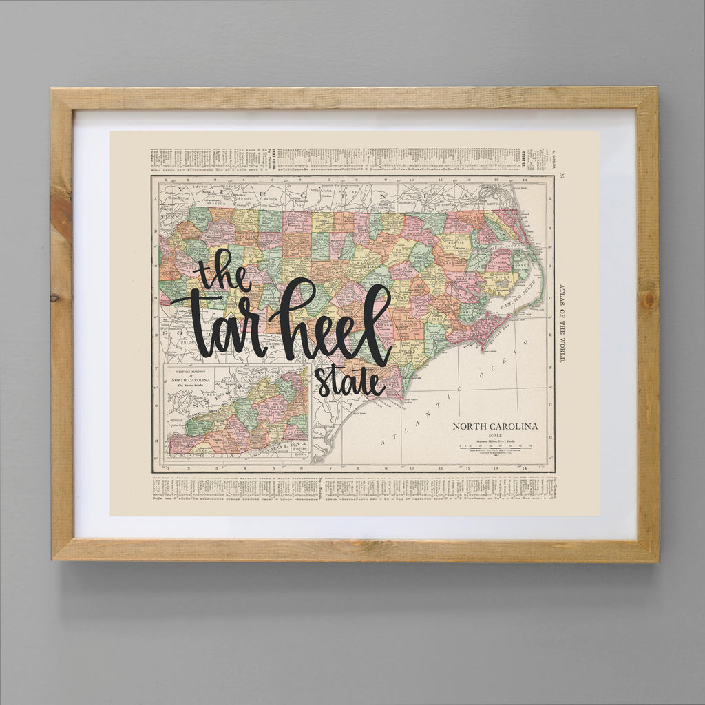 Vintage North Carolina State Map Print