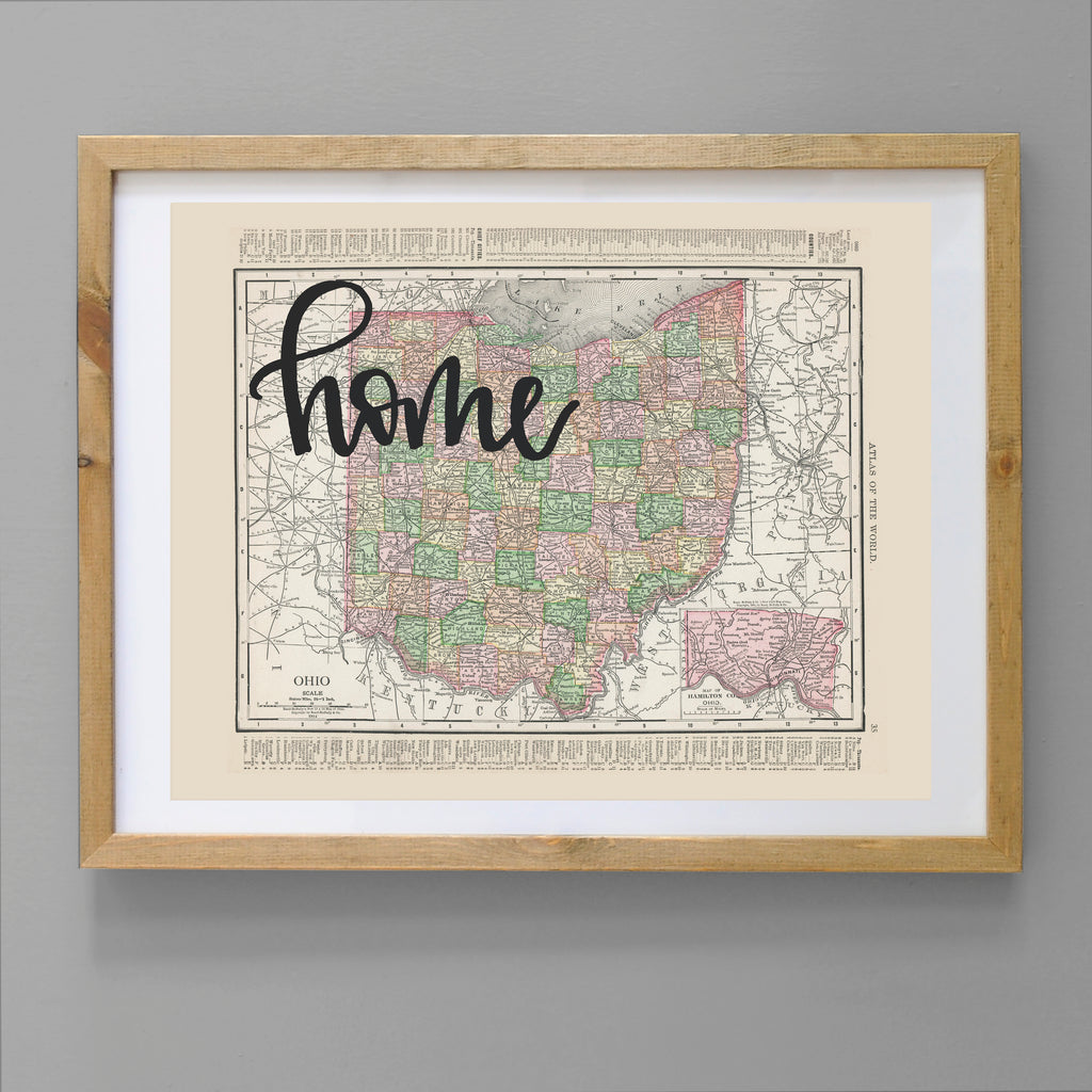 Vintage Ohio State Map Print