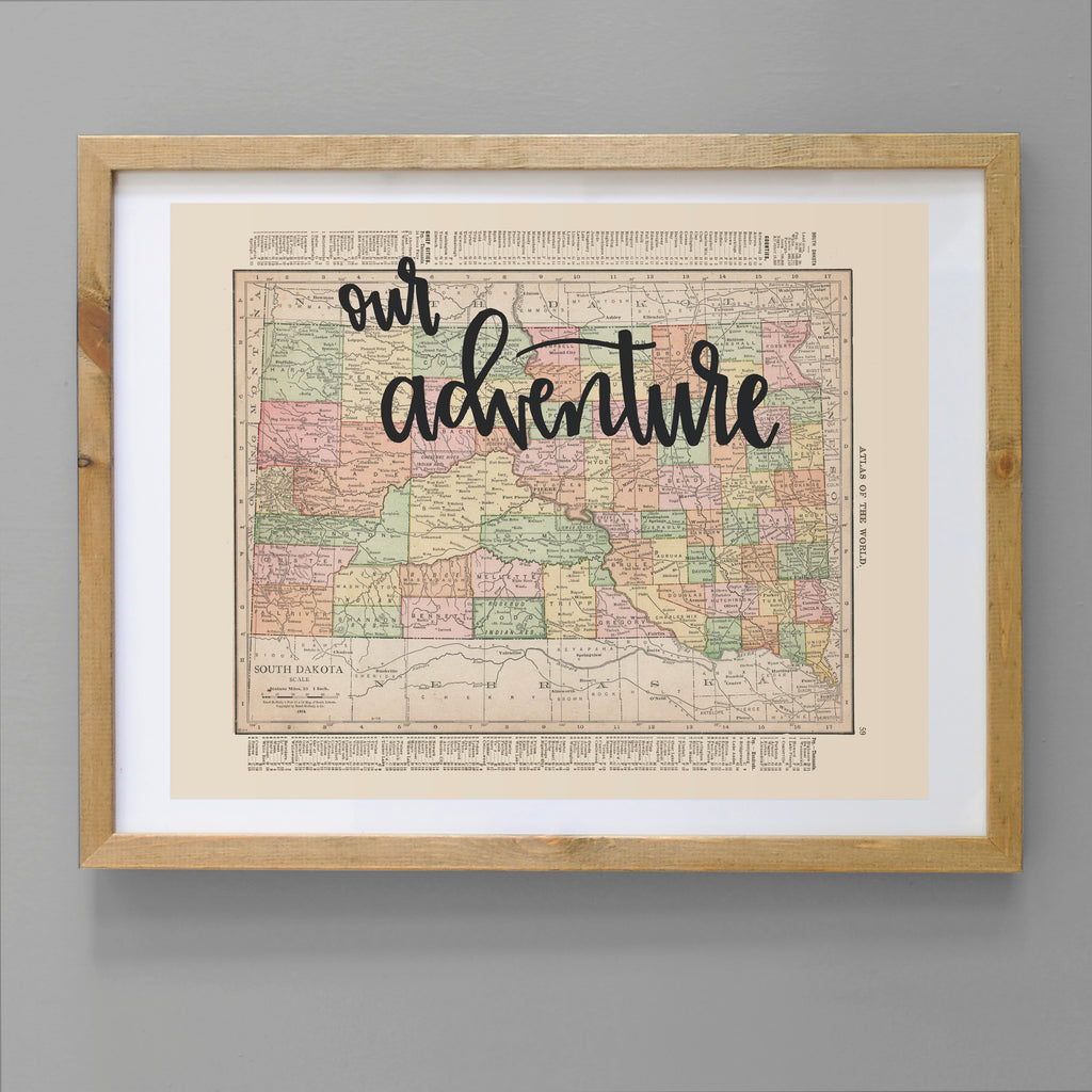 Vintage South Dakota State Map Print