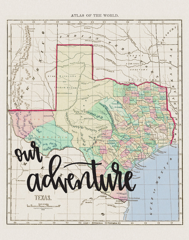 Vintage Texas State Map Print