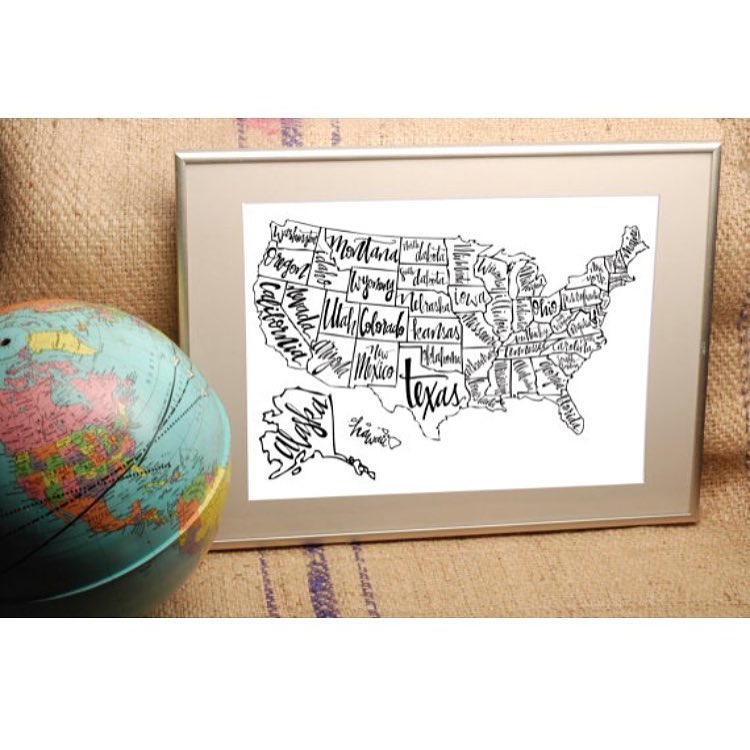 Black and White US Map Print
