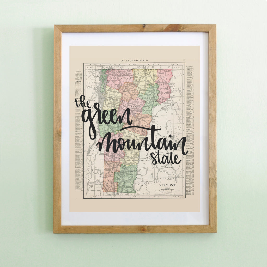 Vintage Vermont State Map Print