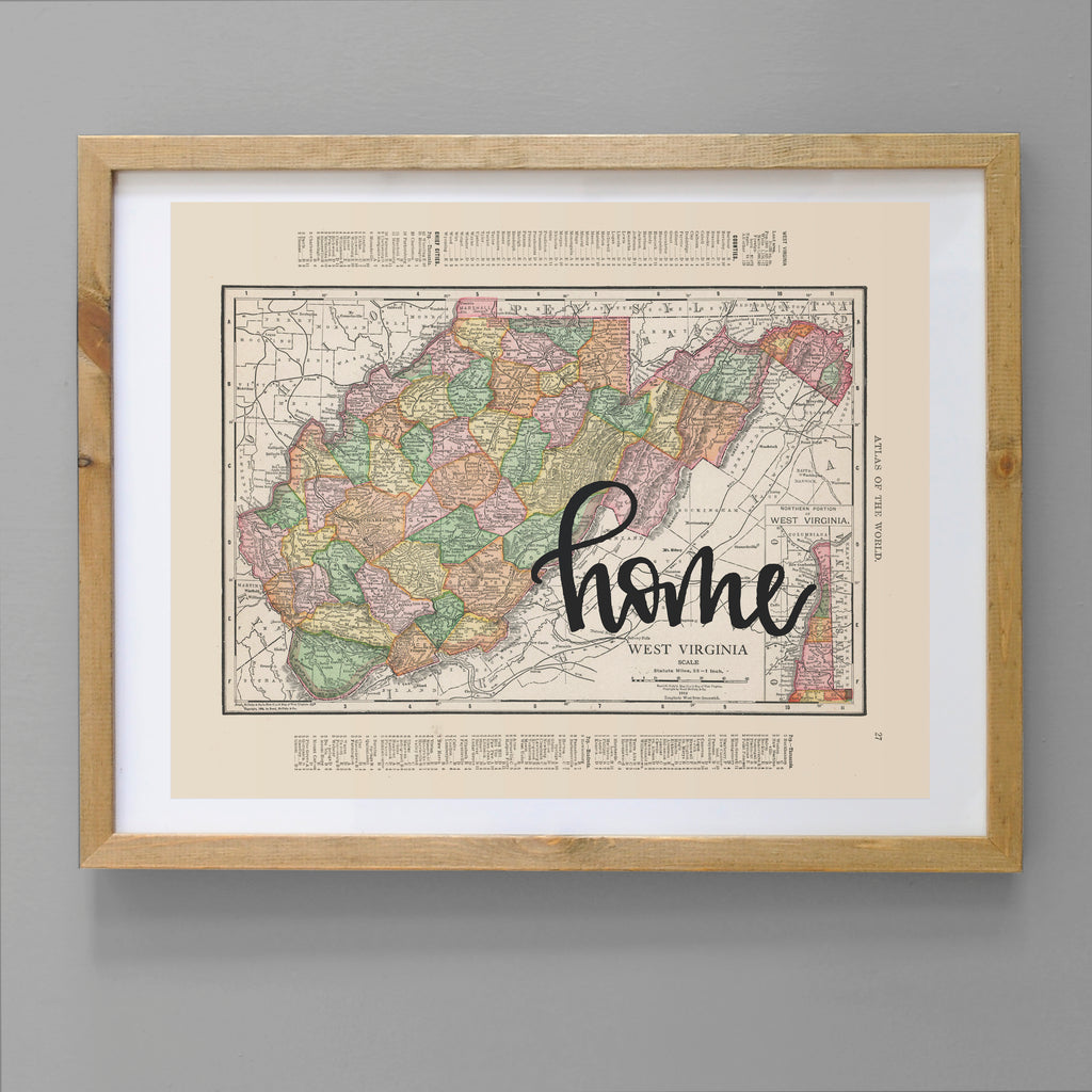 Vintage West Virginia State Map Print