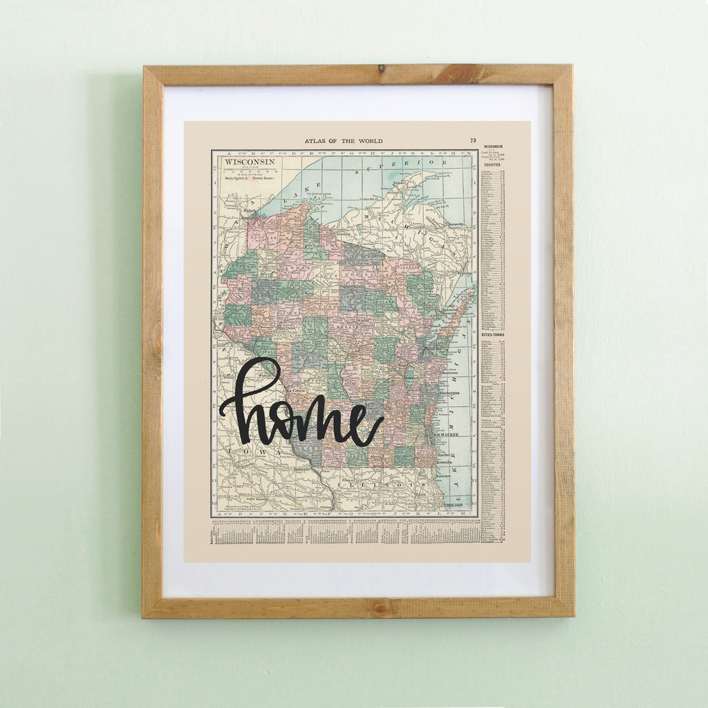 Vintage Wisconsin State Map Print