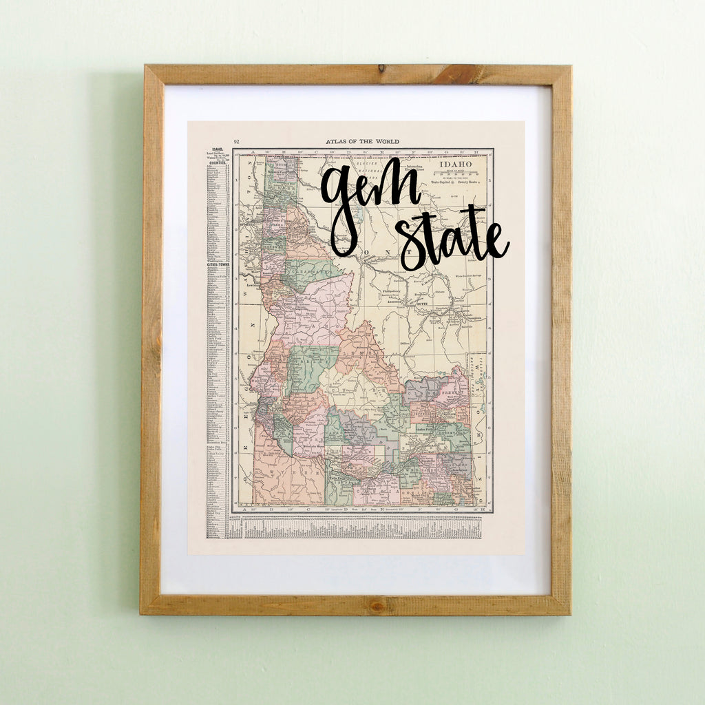 Vintage Idaho State Map Print