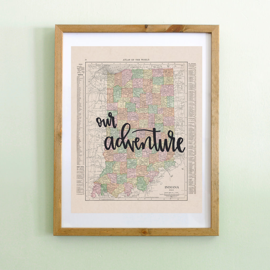 Vintage Indiana State Map Print