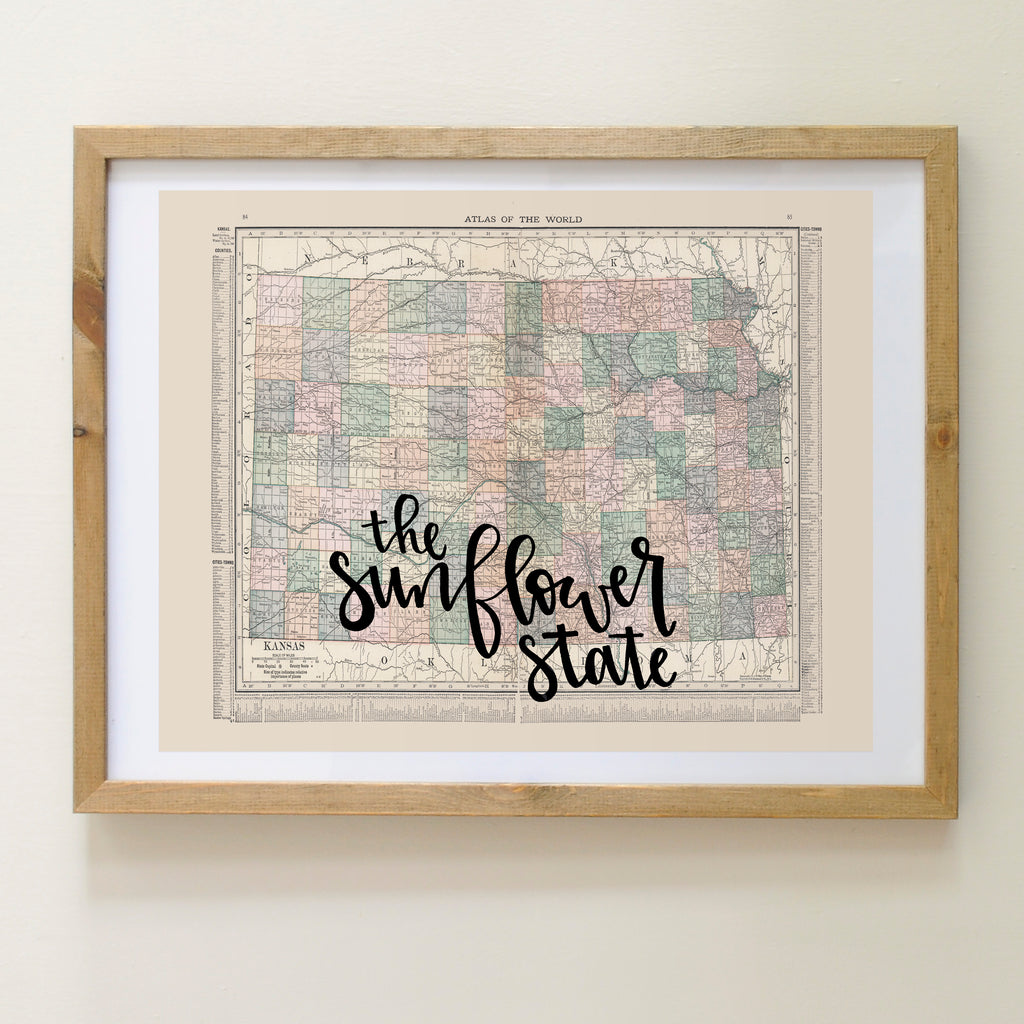 Vintage Kansas State Map Print