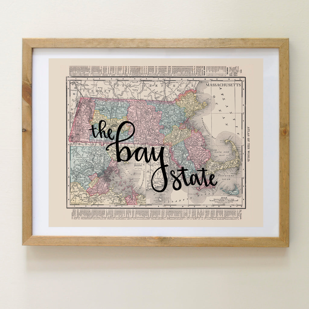 Vintage Massachusetts State Map Print