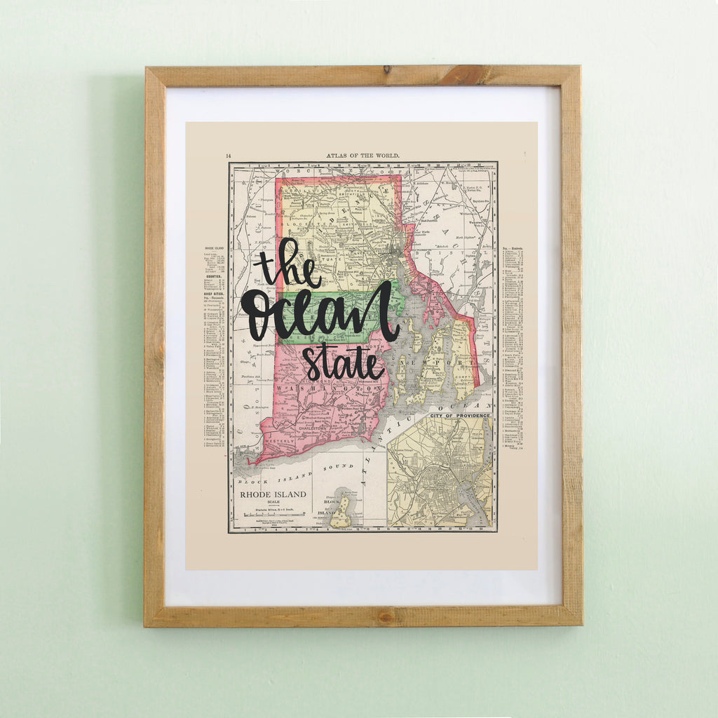 Vintage Rhode Island State Map Print